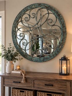 Large Antique-Style Ornate Wall Mirror - Gorgeous Distressed Patina