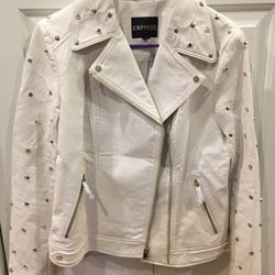 Women’s Express Studded White Moto Jacket Size M
