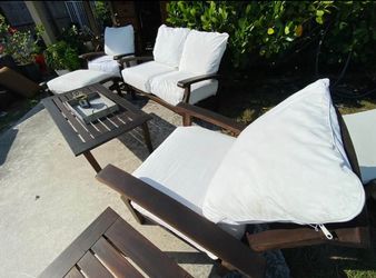 Teak Wood Patio Conversation Set with White Cushion