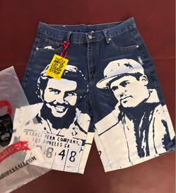 That's A Awful Lot Of Cough Syrup x Asaali Graphic Denim Shorts Blue