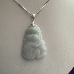 NEW Jade Carved Double Sided Monkey on Sterling Silver Chain (18") 