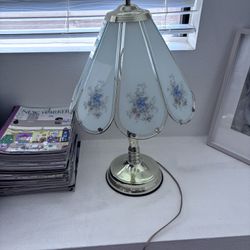 Vintage Touch Lamp With Glass Floral Panel