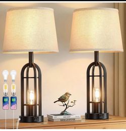 New NEW Black Table Lamps for Living Room Set of 2 - Farmhouse Lamps for Night Stands with USB A+C