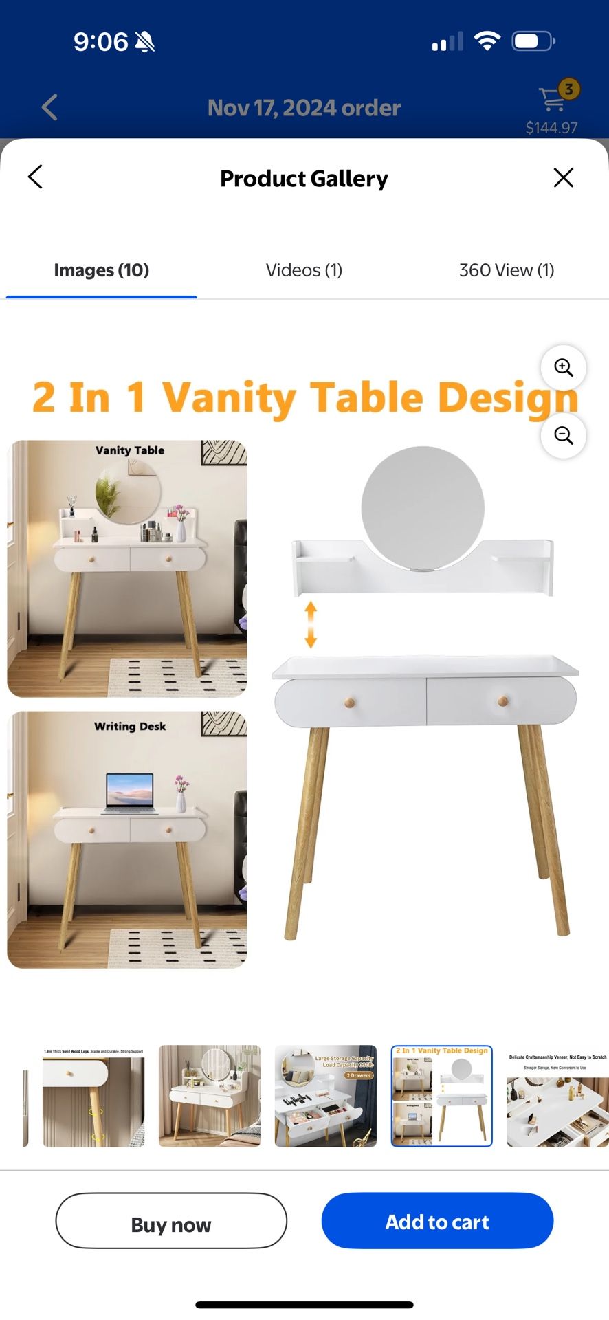 ANJORALA Vanity Table Set with Mirror, Adult Makeup Vanity Desk Dressing Table(Without Stool)