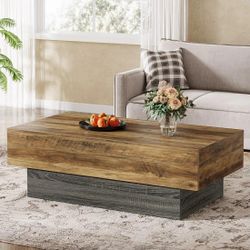 55" Coffee Table, Farmhouse Center Table Tea Table With Sturdy Pedestal
