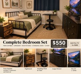 Daybed, dresser, standing desk, bedroom/guest room set