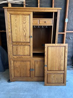 Solid oak wood bar/computer cabinet