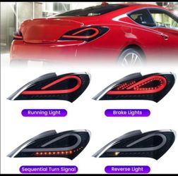 Car Tail Light Assembly Fit For Hyundai Genesis Coupe 2009-2014 DRL Brake Light Flowing Water Flicker Tail Lamps Taillights(Red Smoke) 2 PCs.