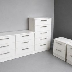 DRESSER, CHEST AND TWO NIGHTSTANDS