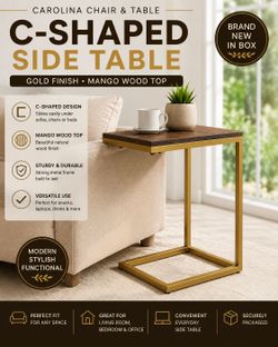 Carolina Chair & Table Living Sayer C-Shaped Side Table Gold Wood NEW
