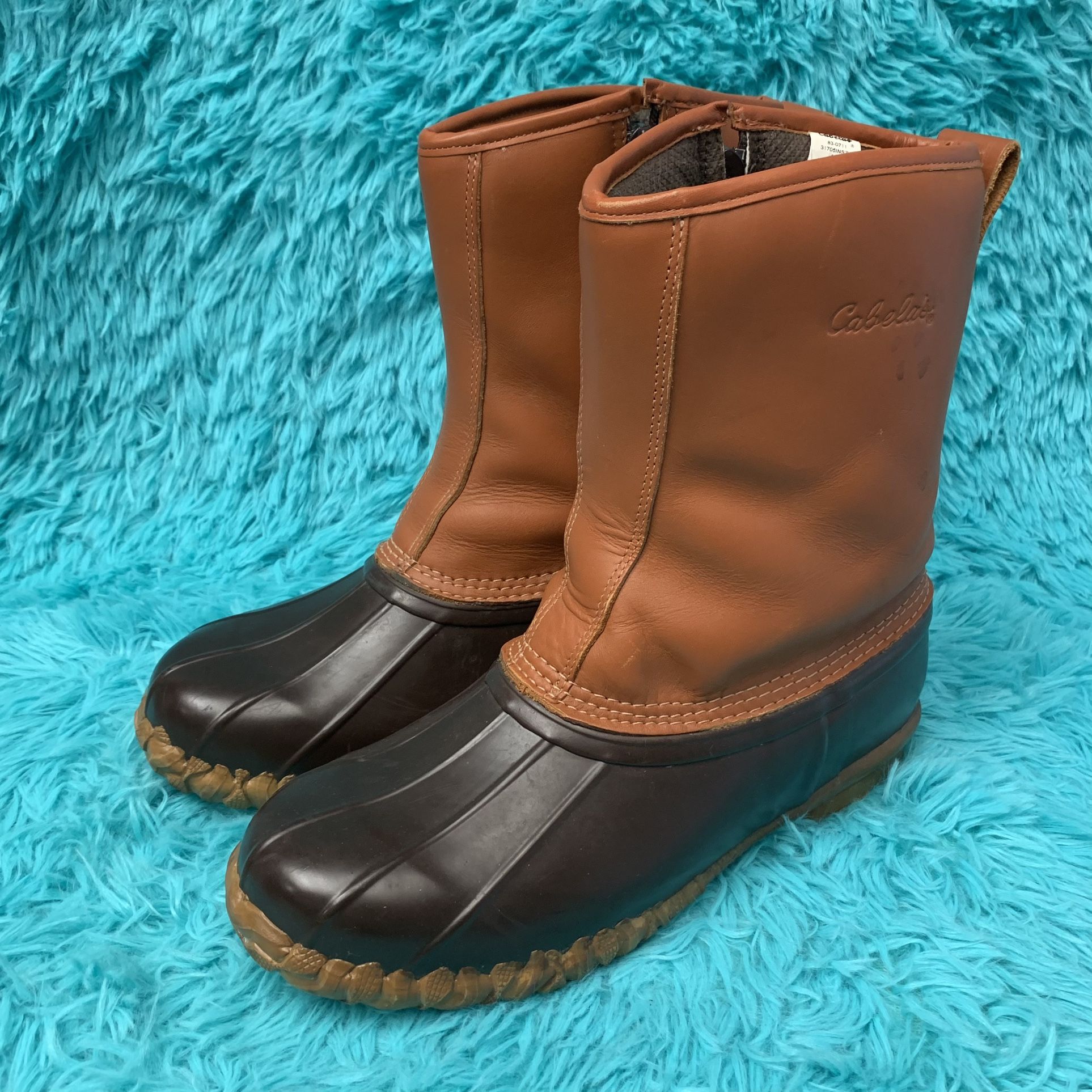 CABELAS Thinsulate DUCK BOOTS Rain SHOES Brown Waterproof Insulated PADDED Hunting Hiking FN Steel Shank sz Mens 11