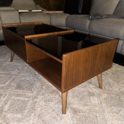 Coffe Table Mid Century Modern With Black Glass Top 