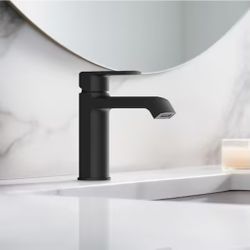 Project Source Grayford Matte Black Single hole 1-handle WaterSense High-arc Residential Handle Bathroom Sink Faucet with Drain with Deck Plate