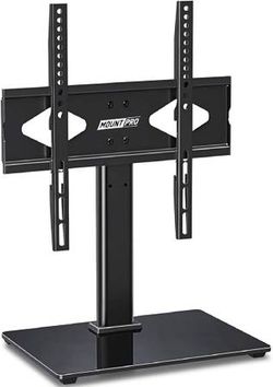 MOUNTPRO Universal Swivel TV Stand - Tabletop TV Stand for 27-50 inch LCD LED TVs - Height Adjustable TV Base Stand with Tempered Glass Base & Wire Ma