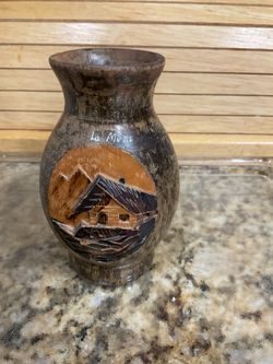 Vintage Handcrafted 3D Wooden Vase 