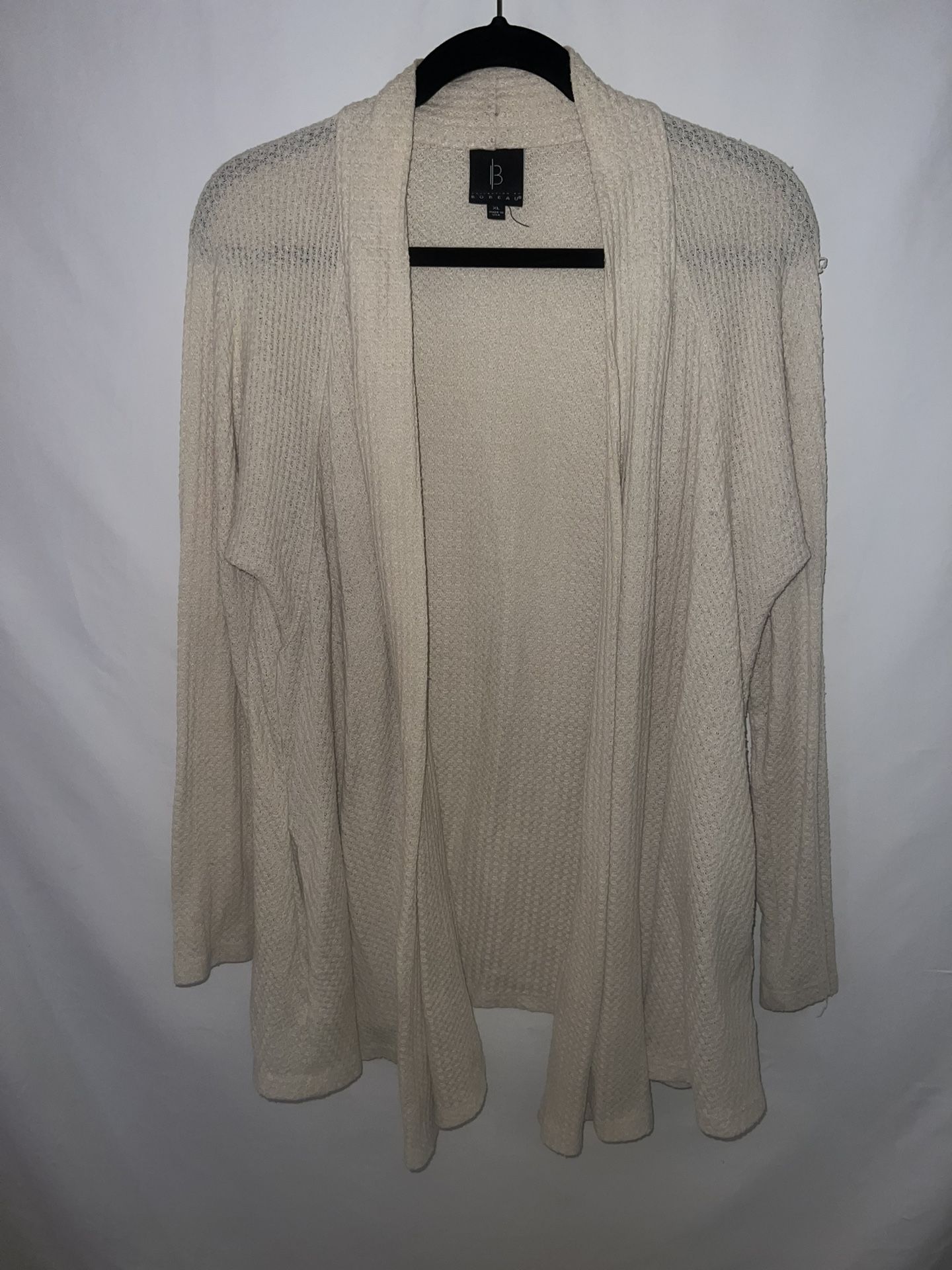 Ladies Womens XL x-large B Collection by Bobeau tan waffle open cardigan sweater