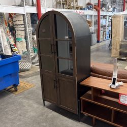 Amira Vintage Walnut And Charcoal Black Arch Display Cabinet 