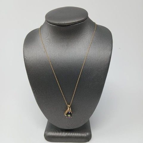 Beautiful 14K Yellow Gold, Blue Stone & Diamond Pendant Necklace 1.4g (#24880)