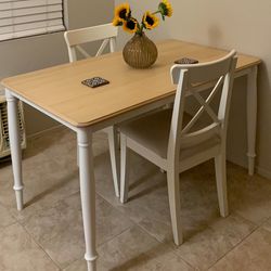 Wooden Kitchen Table With Two Padded Chairs 