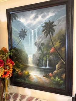Large 43” x 55” Framed Waterfall Nature Wall Art – Beautiful Landscape Print -  Quality printed artwork in an elegant frame