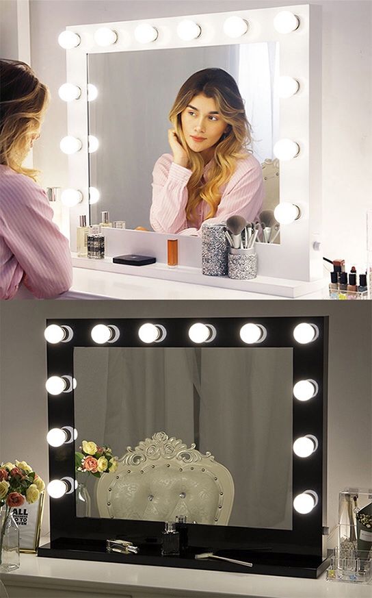 (New in box) $250 X-Large Vanity Mirror w/ 12 Dimmable LED Light Bulbs, Hollywood Beauty Makeup Power Outlet 32x26”