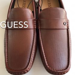 (NEW) (1 AVAILABLE) MEN’S GUESS BROWN DRIVING LOAFERS - SIZE: 13 MEDIUM 