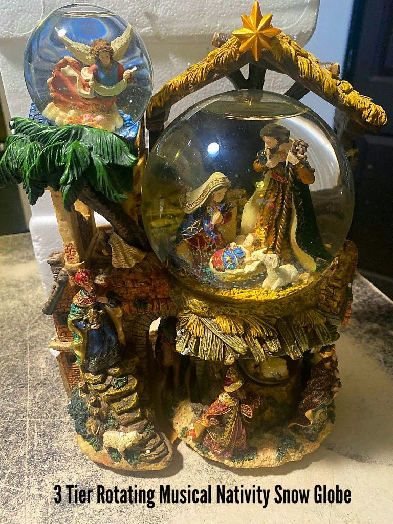 3 Tier Light Up Rotating Musical Nativity Snow Globe