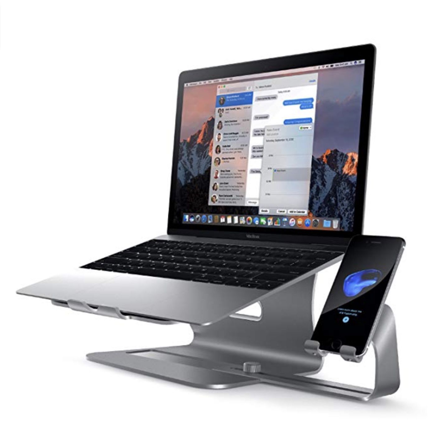 Bestand 2 in 1 Laptop and Phone Stand Aluminum Cooling Computer Stand & Holder Compatible with MacBook Air/Pro, iPhone Series, Grey