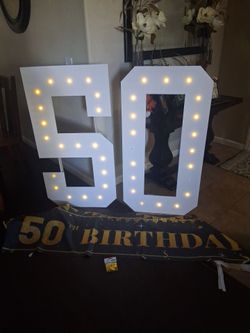 50th birthday sign, banner, confetti