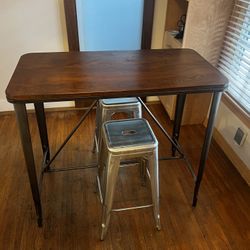 Bar Table And Bar Stools (wood And Metal)