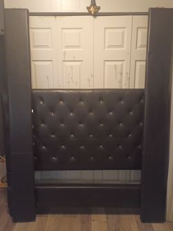 Dark Brown Tufted Leather Bed Headboard