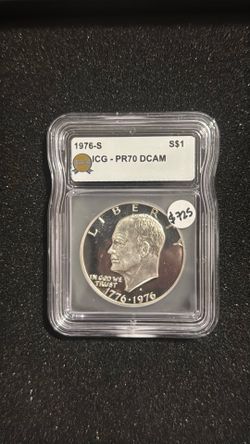 1976-S $1 SILVER PR70DCAM BICENTENNIAL ICG CERTIFIED DOLLAR COIN