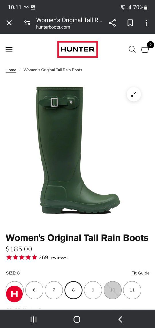 HUNTER rain boots Sz 7 US.