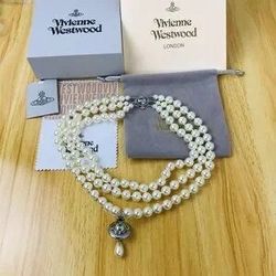 Brand new Vivienne Westwood Three Row Pearl Bas Relief Choker in Silver