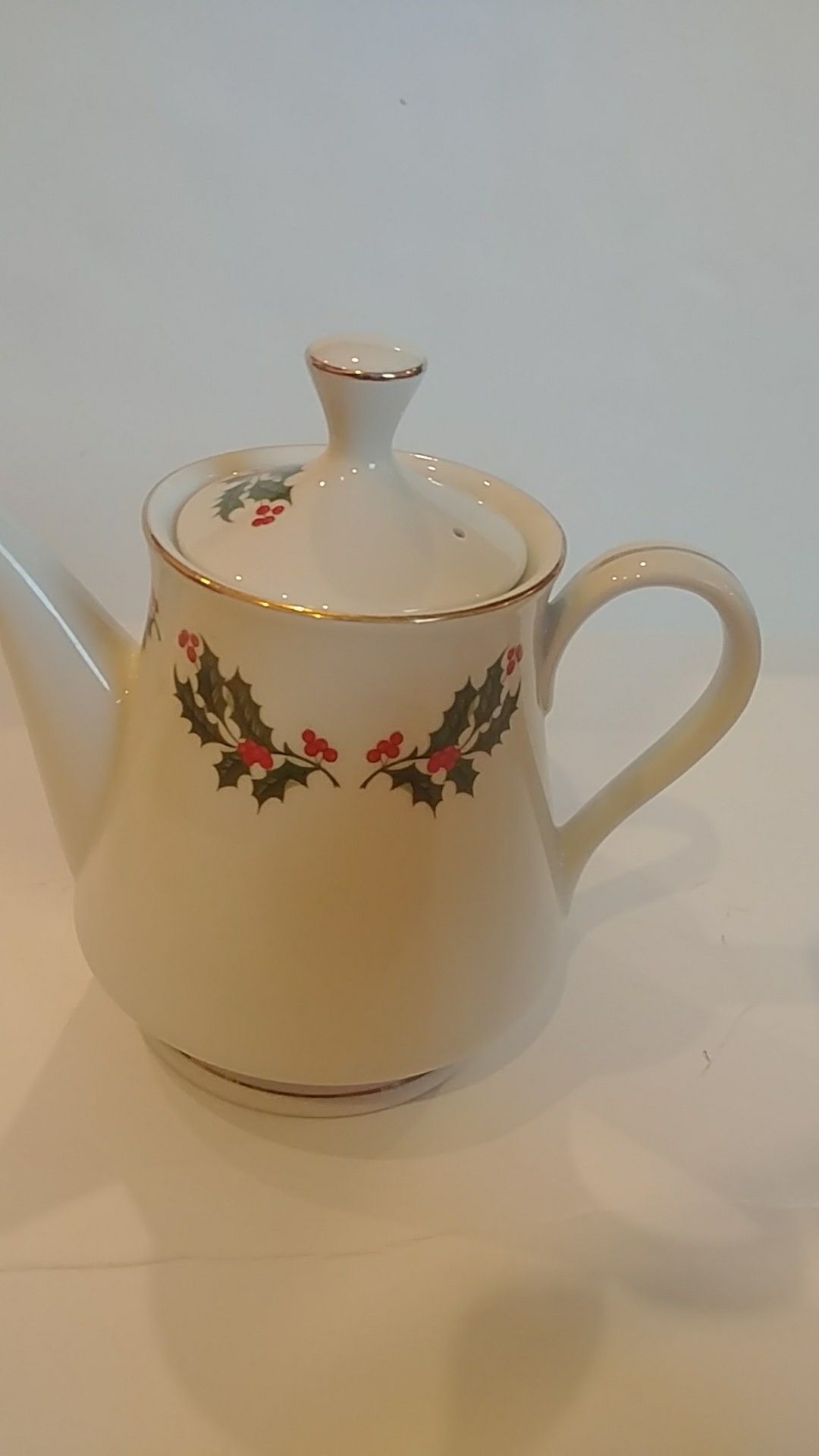 Hand decorated coffee tea pot holly berry