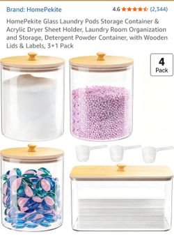 HomePekite Glass Laundry Storage Containers 4-Pack