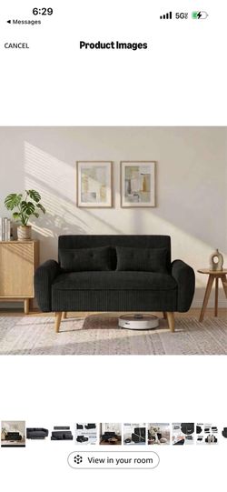 Shintenchi 48'' Loveseat Sofa, Mid-Century Modern Upholstered Couch Deep Seat with 2 Pillows, 10" Thick Cushion with Spring, Solid Wood Frame Small Co
