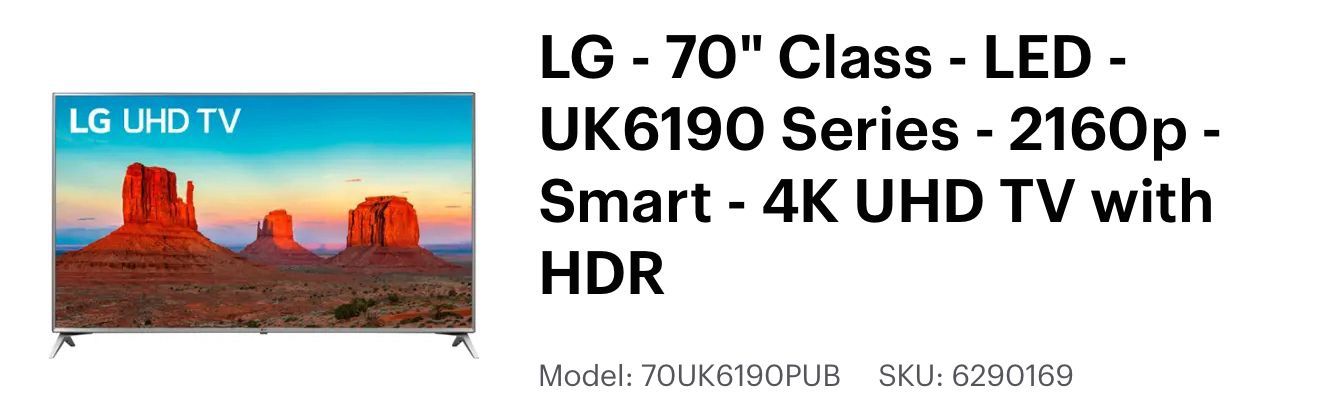 LG 70” LED TV 4K UHD