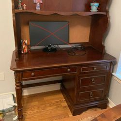 Solid Wood Desk With Hutch Shelf Good Condition 