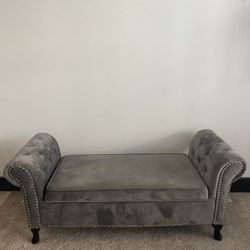 Gray Velvet Storage Bench / Chaise Lounge