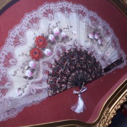 Framed Antique hand fan