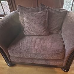 Free Bernhardt Plush Chair and a half And Matching Sofa - Dark Wood Accents -t