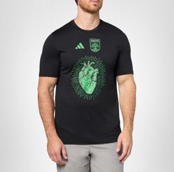 Adidas Austin FC Heartbeat Pre-Game T-Shirt Men’s Medium Tall Black VERDE Soccer Tee