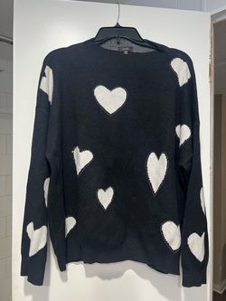On Twelfth Black Heart Print Sweater Size 2X