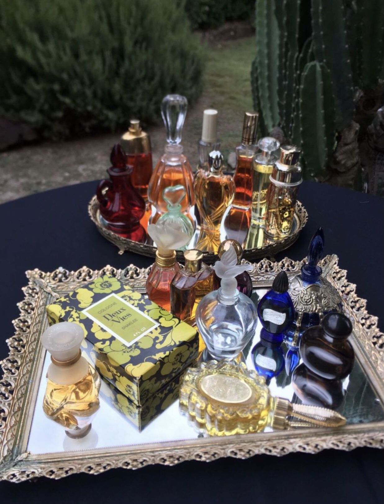 Mirrored Perfume Trays w/ Perfume & Bottles