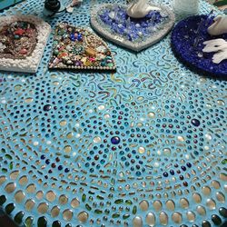 Large BLUE Mosaic Table And 4 Chairs