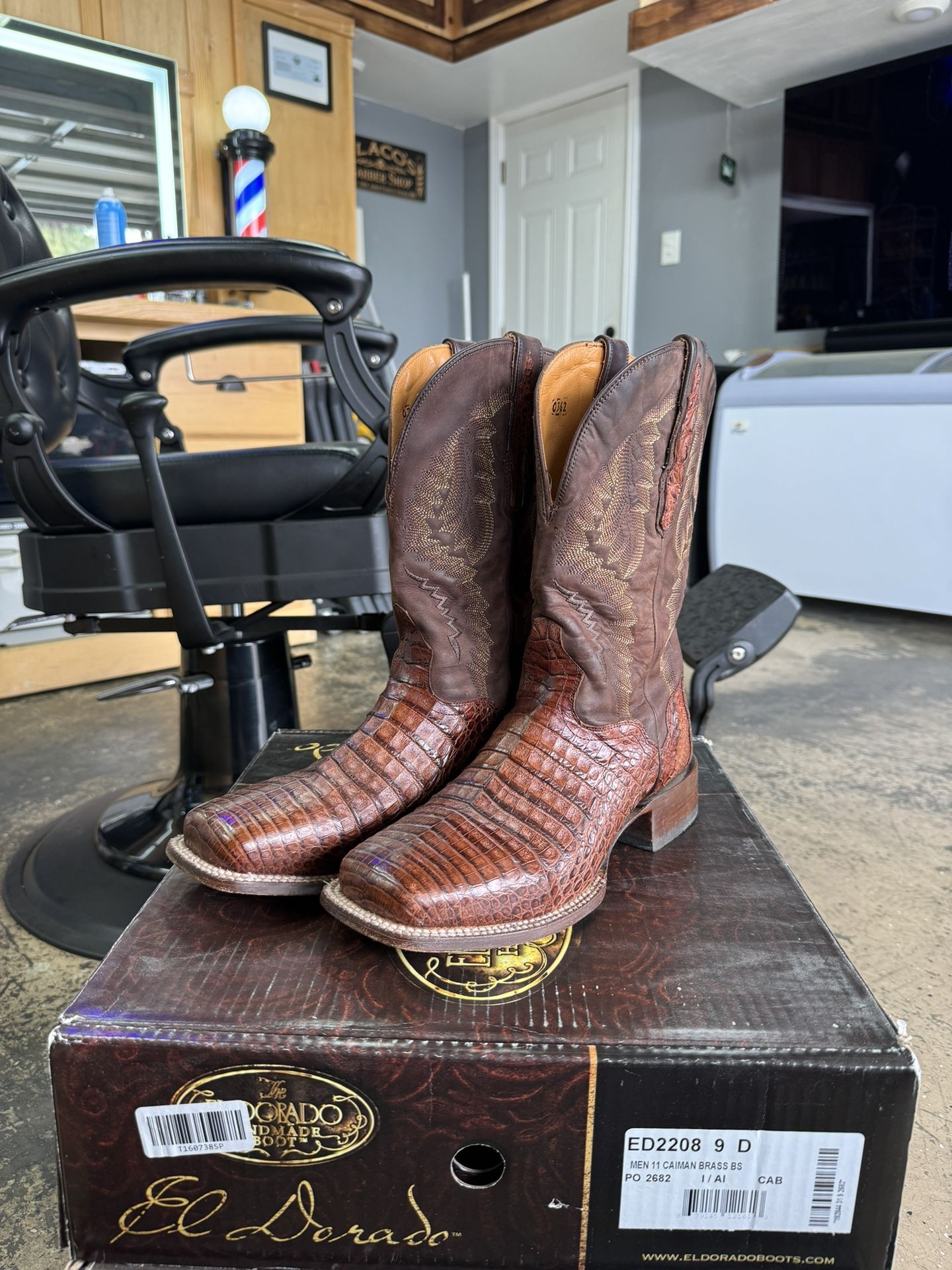 EL DORADO MEN'S HANDMADE CAIMAN BELLY STOCKMAN BOOTS - BROAD SQUARE TOE