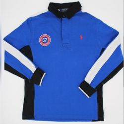 Boys Blue Black White 67 Long Sleeve Polo Shirt M (12/14)