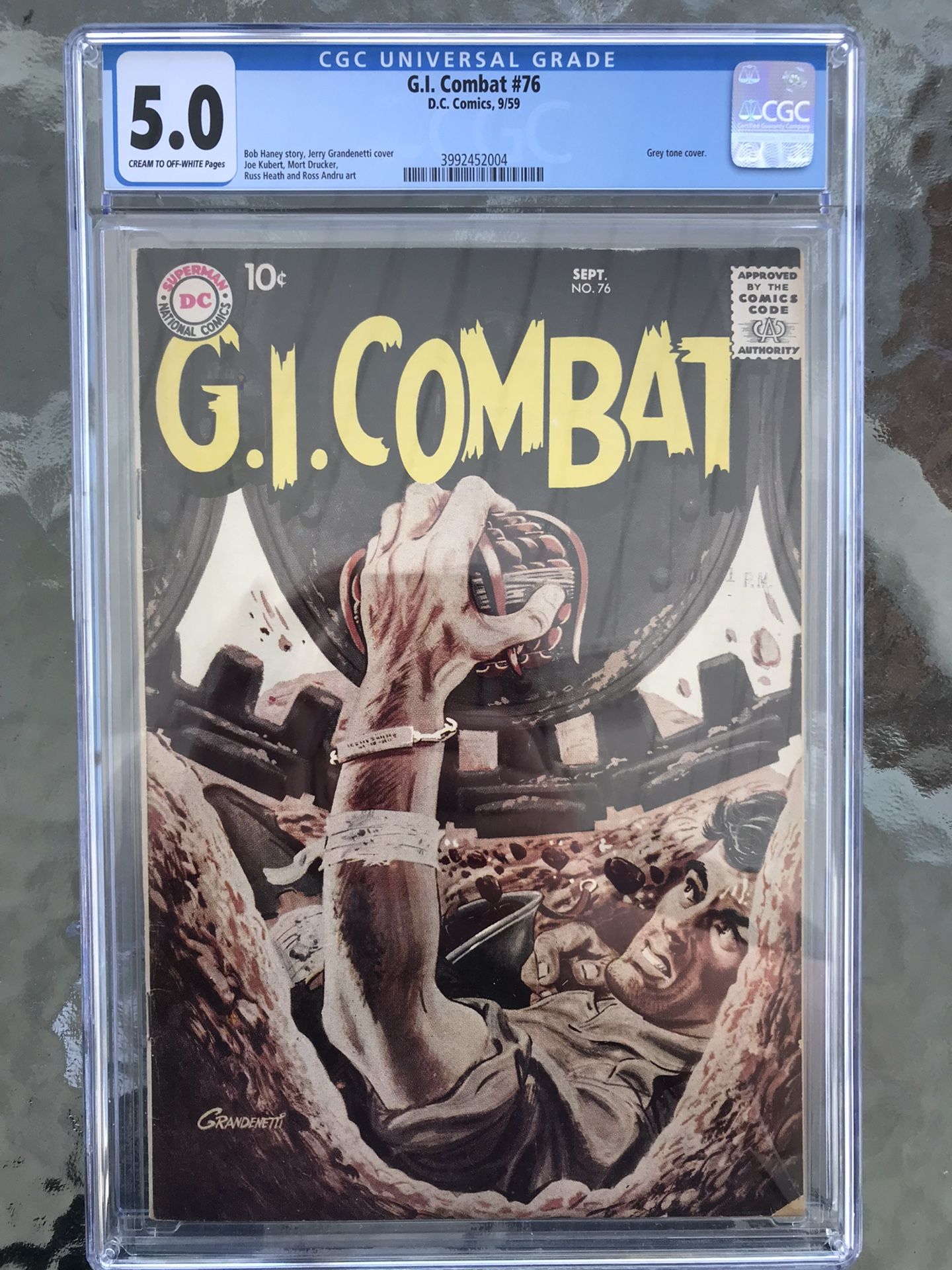 G.I. Combat #76 (1959) CGC 5.0 — Grey Tone War Cover By Jerry Grandenetti