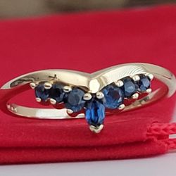 ❤️14k Size 8.75 Lovely Solid Yellow Gold Sapphires Tiara Design Ring!/ Anillo de Oro con Zafiros!👌🎁Post Tags: Anillo de Oro